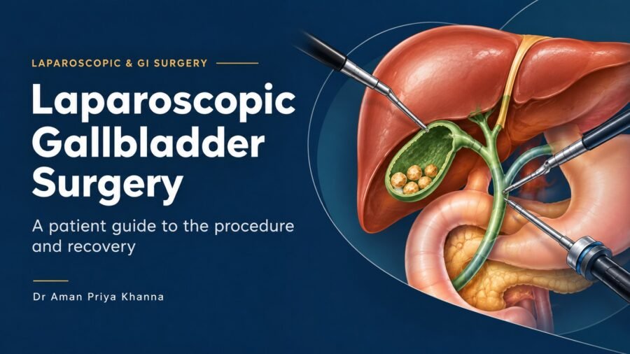 Laparoscopic gallbladder surgery showing the gallbladder, gallstones and surgical instruments.